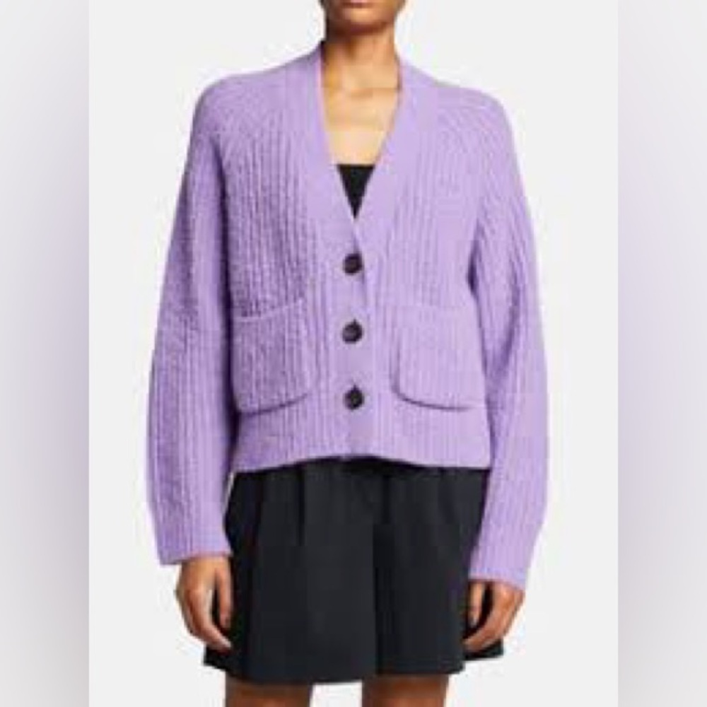 A.L.C. Lavender Ribbed Button-Front Cardigan